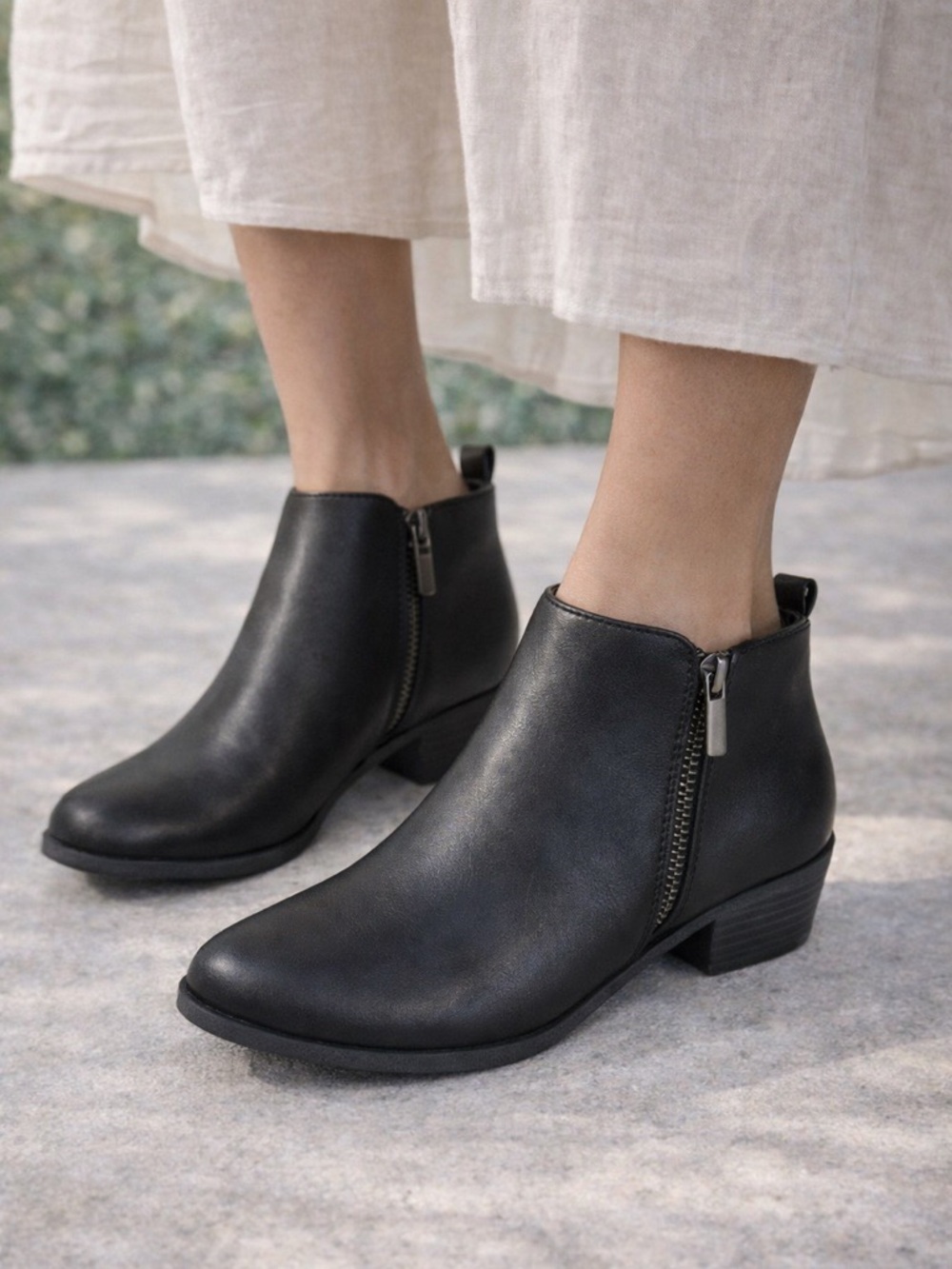 SONOMA Black Ankle Booties Side Zip Low Heel Comfort Boots NWT